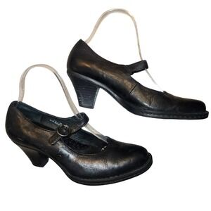 Born Black Leather Mary Jane Block Heel Pumps W3423 E7  7.5 Womens 9.5